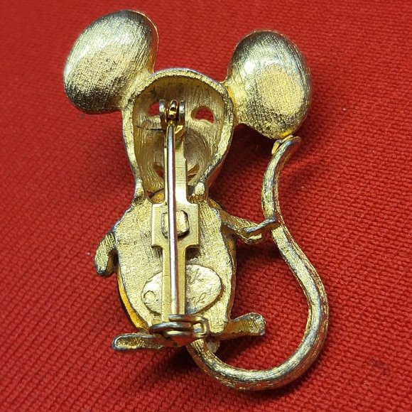 VTG Park Lane Gold Tone Mouse Brooch Pin Jelly Belly Red Eyes - Picture 3 of 12